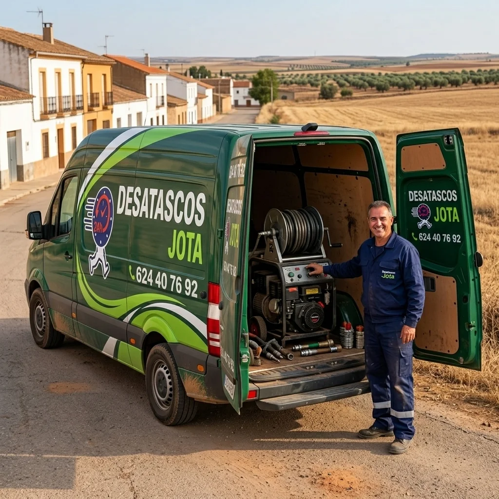 Furgoneta de desatascos de Desatascos Jota realizando un servicio de desatascos en Ciudad real
