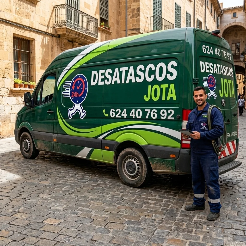 Furgoneta de desatascos de Desatascos Jota realizando un servicio de desatascos en Palma