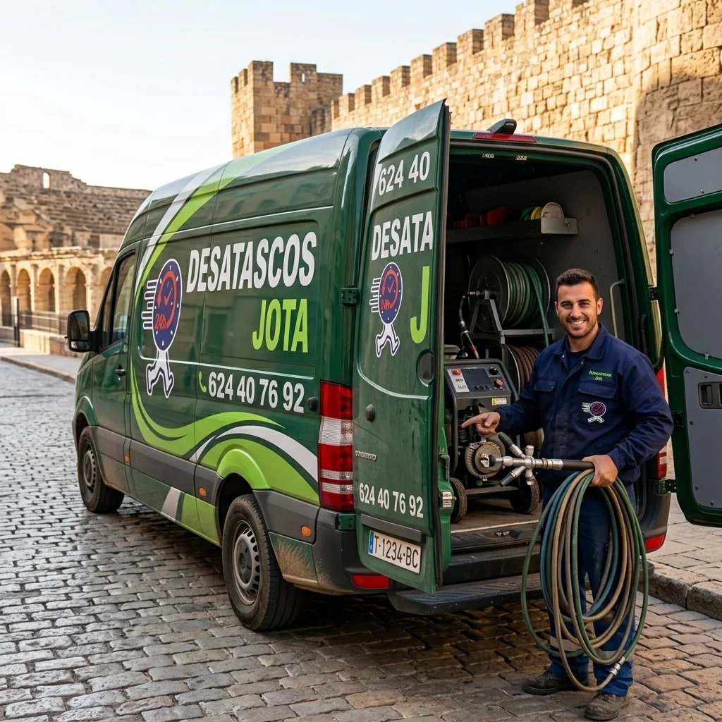 Furgoneta de desatascos de Desatascos Jota realizando un servicio de desatascos en Tarragona